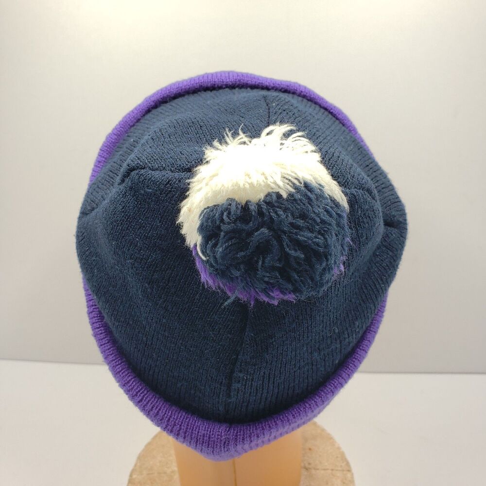 Vintage Disney Mickey Unlimited Minnie Mouse MOM Beanie Hat Purple Navy Knit Pom - Picture 6 of 11